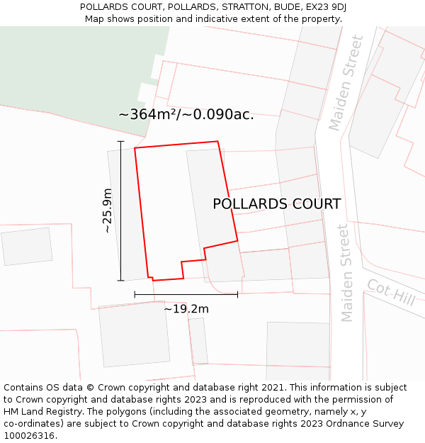 POLLARDS COURT, POLLARDS, STRATTON, BUDE, EX23 9DJ: Plot and title map