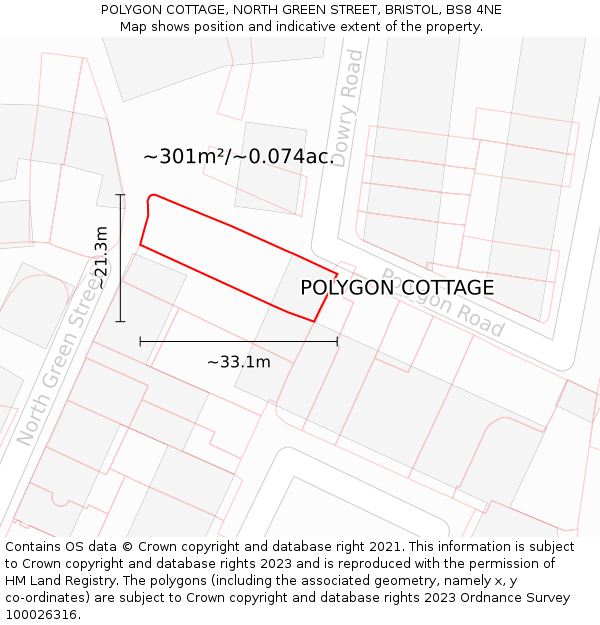POLYGON COTTAGE, NORTH GREEN STREET, BRISTOL, BS8 4NE: Plot and title map