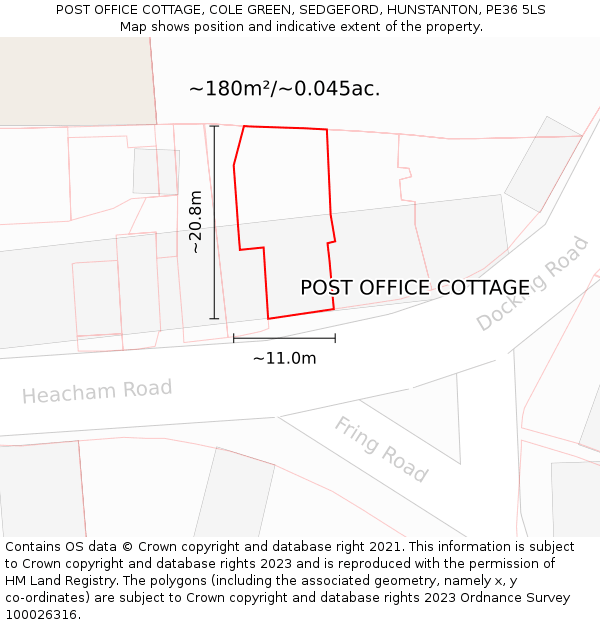 POST OFFICE COTTAGE, COLE GREEN, SEDGEFORD, HUNSTANTON, PE36 5LS: Plot and title map