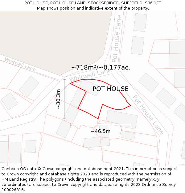 POT HOUSE, POT HOUSE LANE, STOCKSBRIDGE, SHEFFIELD, S36 1ET: Plot and title map