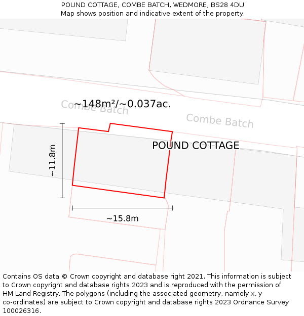 POUND COTTAGE, COMBE BATCH, WEDMORE, BS28 4DU: Plot and title map
