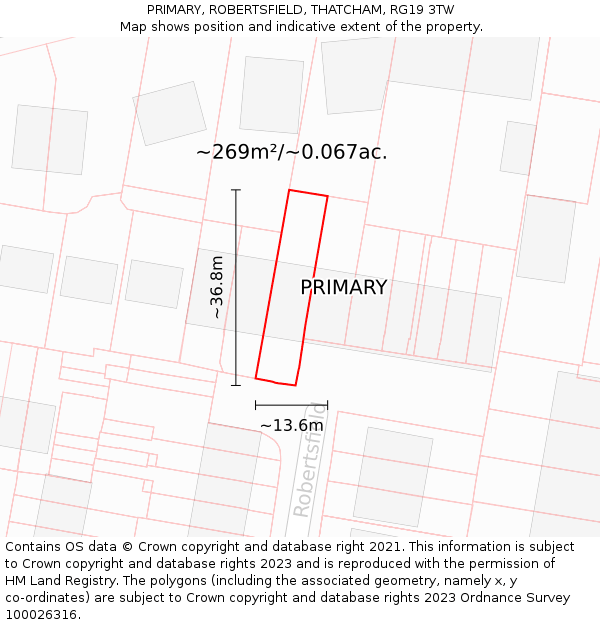 PRIMARY, ROBERTSFIELD, THATCHAM, RG19 3TW: Plot and title map