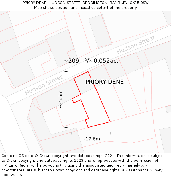 PRIORY DENE, HUDSON STREET, DEDDINGTON, BANBURY, OX15 0SW: Plot and title map