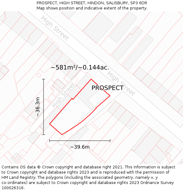 PROSPECT, HIGH STREET, HINDON, SALISBURY, SP3 6DR: Plot and title map