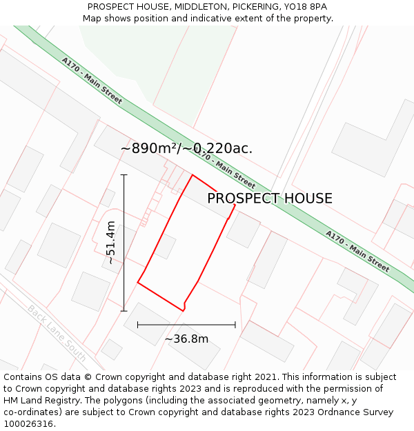 PROSPECT HOUSE, MIDDLETON, PICKERING, YO18 8PA: Plot and title map