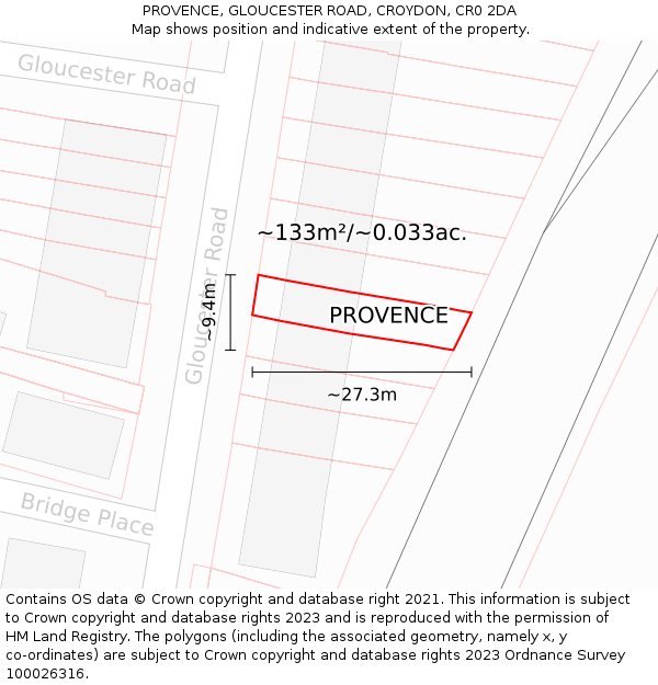 PROVENCE, GLOUCESTER ROAD, CROYDON, CR0 2DA: Plot and title map