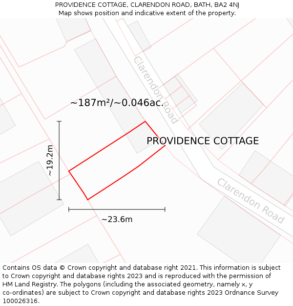 PROVIDENCE COTTAGE, CLARENDON ROAD, BATH, BA2 4NJ: Plot and title map