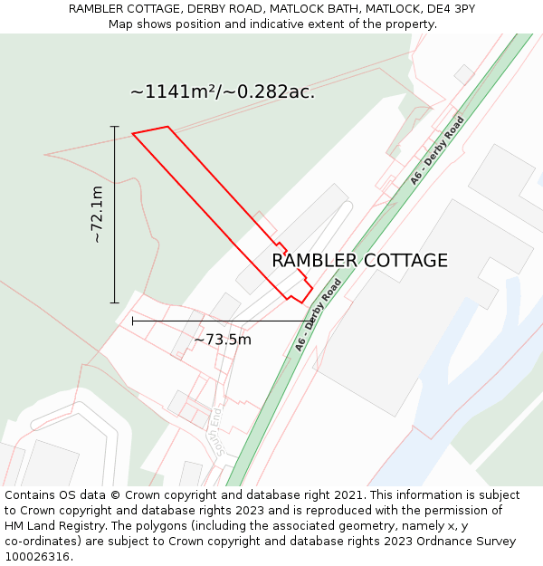 RAMBLER COTTAGE, DERBY ROAD, MATLOCK BATH, MATLOCK, DE4 3PY: Plot and title map