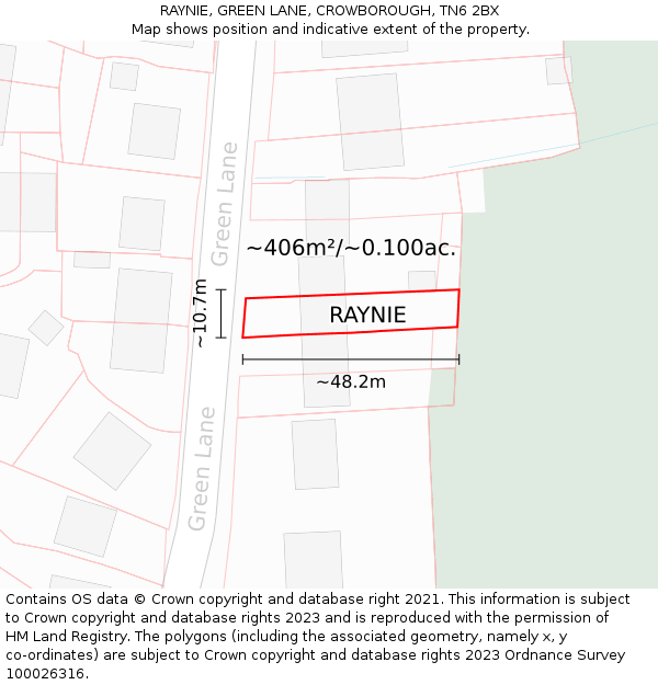 RAYNIE, GREEN LANE, CROWBOROUGH, TN6 2BX: Plot and title map