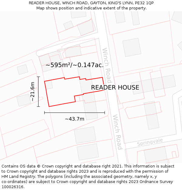 READER HOUSE, WINCH ROAD, GAYTON, KING'S LYNN, PE32 1QP: Plot and title map