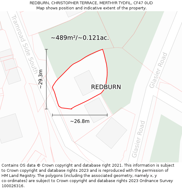 REDBURN, CHRISTOPHER TERRACE, MERTHYR TYDFIL, CF47 0UD: Plot and title map