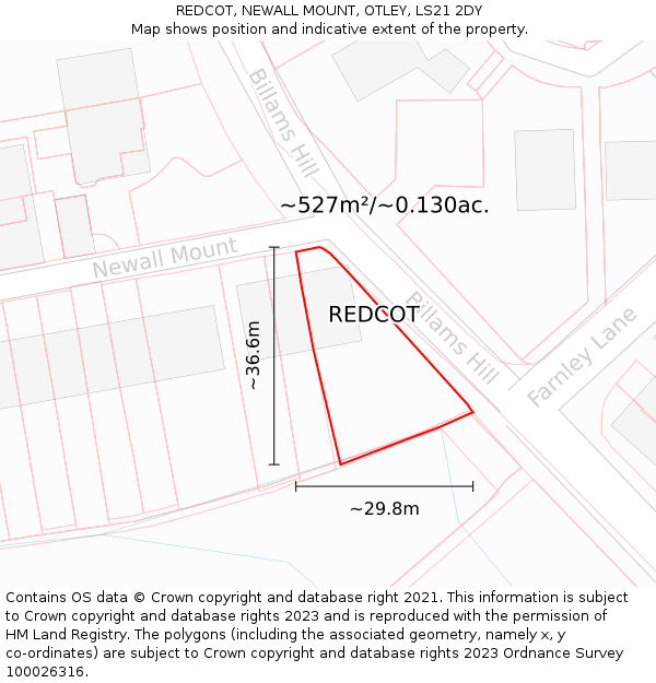 REDCOT, NEWALL MOUNT, OTLEY, LS21 2DY: Plot and title map