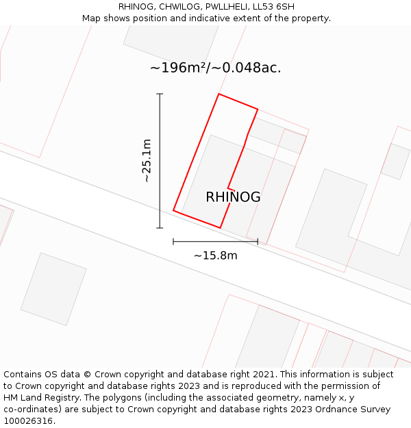 RHINOG, CHWILOG, PWLLHELI, LL53 6SH: Plot and title map