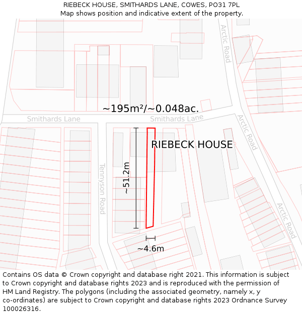 RIEBECK HOUSE, SMITHARDS LANE, COWES, PO31 7PL: Plot and title map