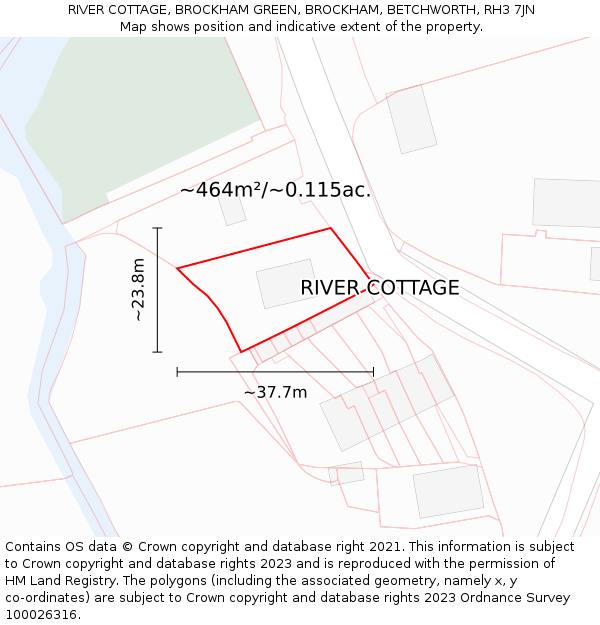 RIVER COTTAGE, BROCKHAM GREEN, BROCKHAM, BETCHWORTH, RH3 7JN: Plot and title map