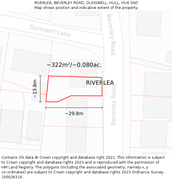 RIVERLEA, BEVERLEY ROAD, DUNSWELL, HULL, HU6 0AD: Plot and title map