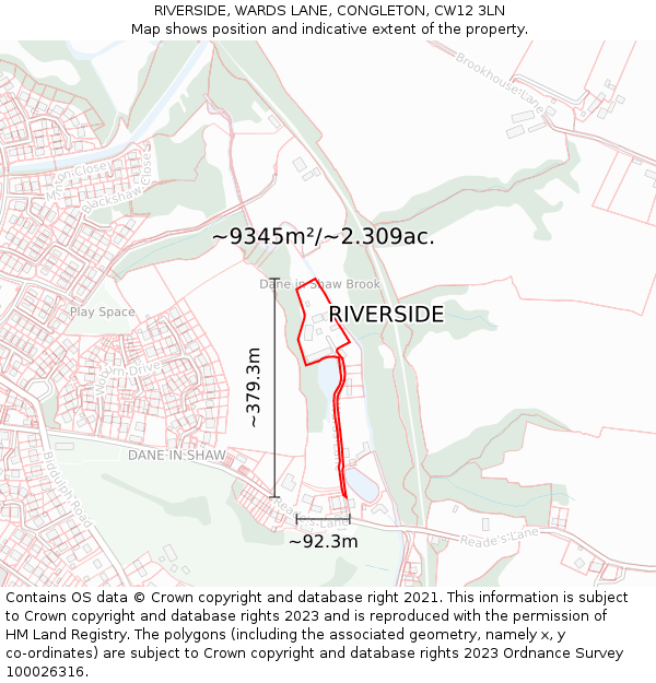 RIVERSIDE, WARDS LANE, CONGLETON, CW12 3LN: Plot and title map