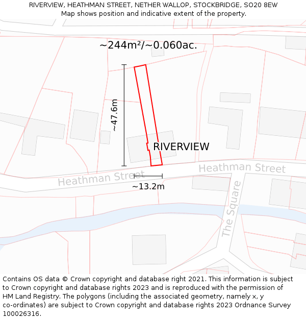RIVERVIEW, HEATHMAN STREET, NETHER WALLOP, STOCKBRIDGE, SO20 8EW: Plot and title map