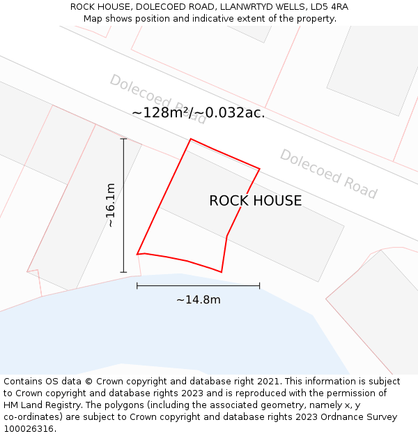 ROCK HOUSE, DOLECOED ROAD, LLANWRTYD WELLS, LD5 4RA: Plot and title map