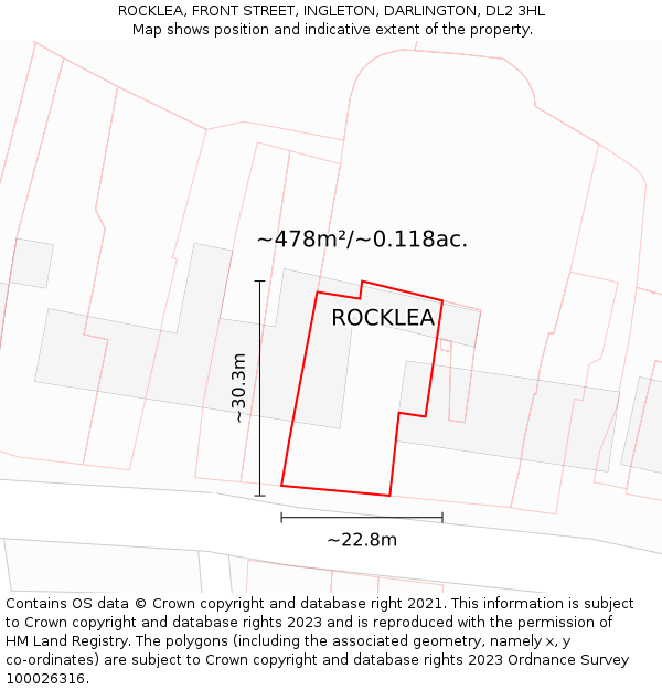 ROCKLEA, FRONT STREET, INGLETON, DARLINGTON, DL2 3HL: Plot and title map