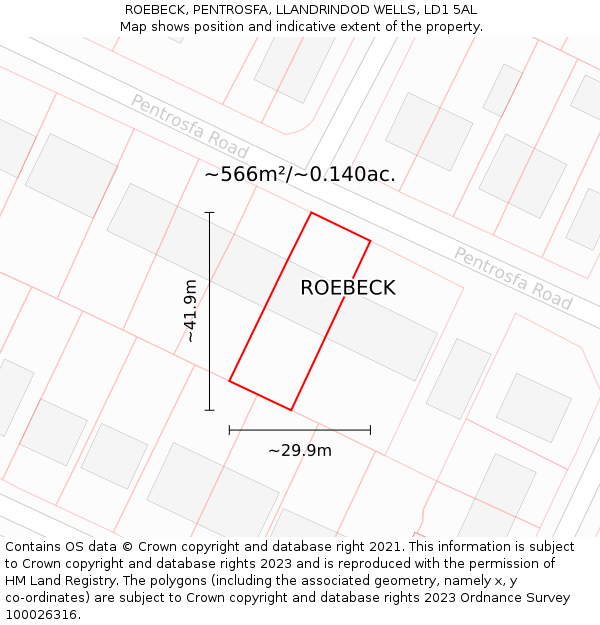 ROEBECK, PENTROSFA, LLANDRINDOD WELLS, LD1 5AL: Plot and title map