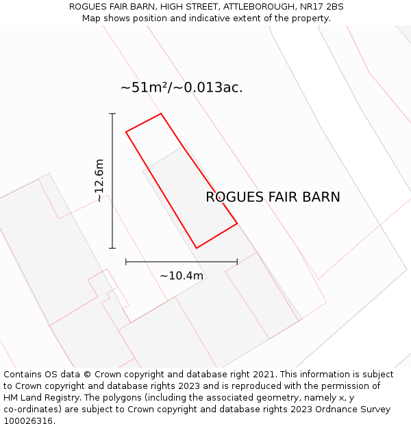ROGUES FAIR BARN, HIGH STREET, ATTLEBOROUGH, NR17 2BS: Plot and title map
