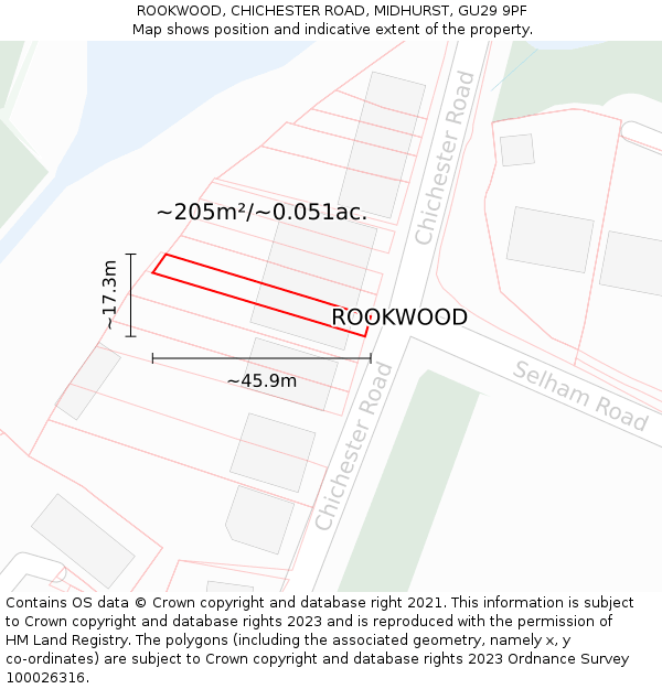 ROOKWOOD, CHICHESTER ROAD, MIDHURST, GU29 9PF: Plot and title map