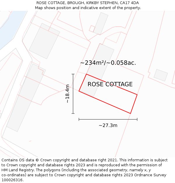 ROSE COTTAGE, BROUGH, KIRKBY STEPHEN, CA17 4DA: Plot and title map