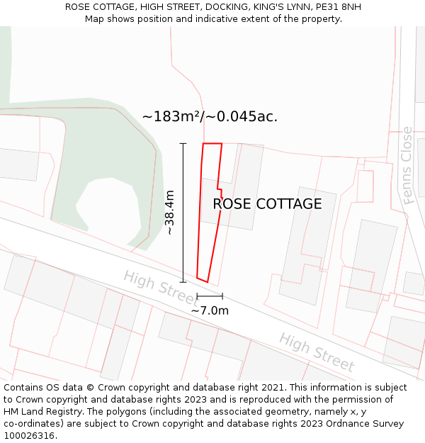 ROSE COTTAGE, HIGH STREET, DOCKING, KING'S LYNN, PE31 8NH: Plot and title map