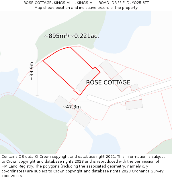 ROSE COTTAGE, KINGS MILL, KINGS MILL ROAD, DRIFFIELD, YO25 6TT: Plot and title map