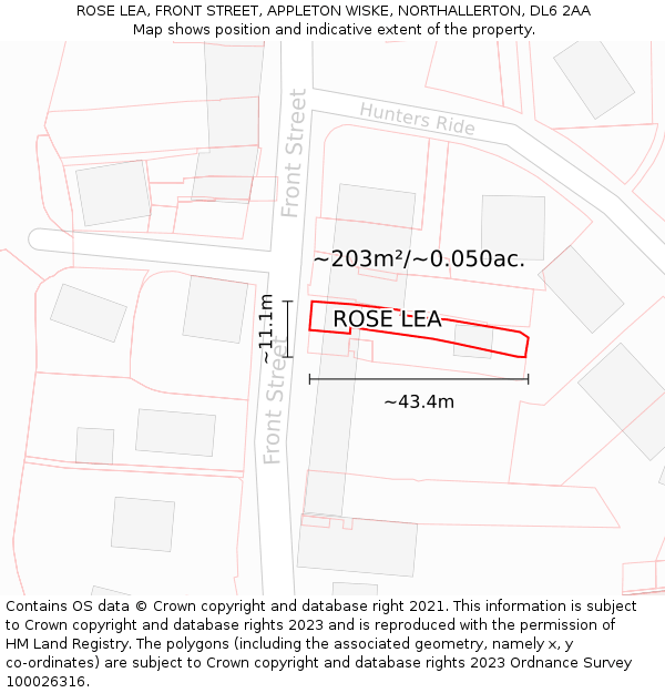 ROSE LEA, FRONT STREET, APPLETON WISKE, NORTHALLERTON, DL6 2AA: Plot and title map