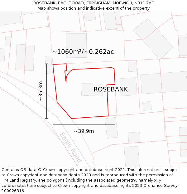 ROSEBANK, EAGLE ROAD, ERPINGHAM, NORWICH, NR11 7AD: Plot and title map