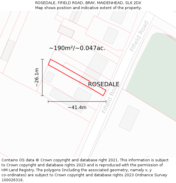 ROSEDALE, FIFIELD ROAD, BRAY, MAIDENHEAD, SL6 2DX: Plot and title map