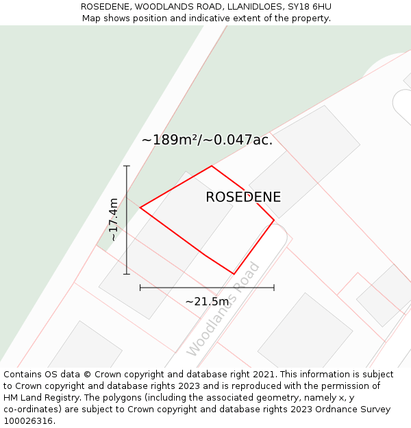 ROSEDENE, WOODLANDS ROAD, LLANIDLOES, SY18 6HU: Plot and title map