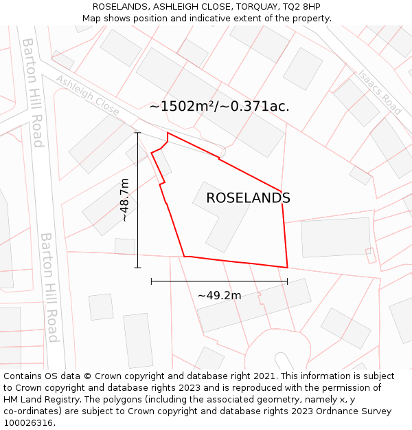 ROSELANDS, ASHLEIGH CLOSE, TORQUAY, TQ2 8HP: Plot and title map