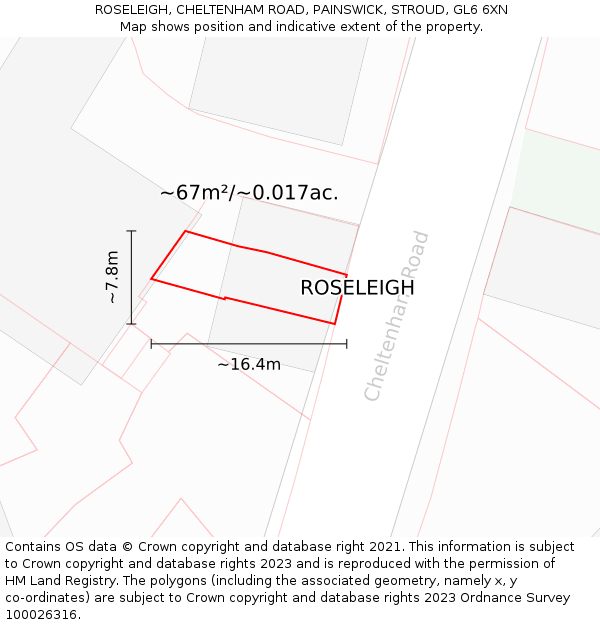 ROSELEIGH, CHELTENHAM ROAD, PAINSWICK, STROUD, GL6 6XN: Plot and title map