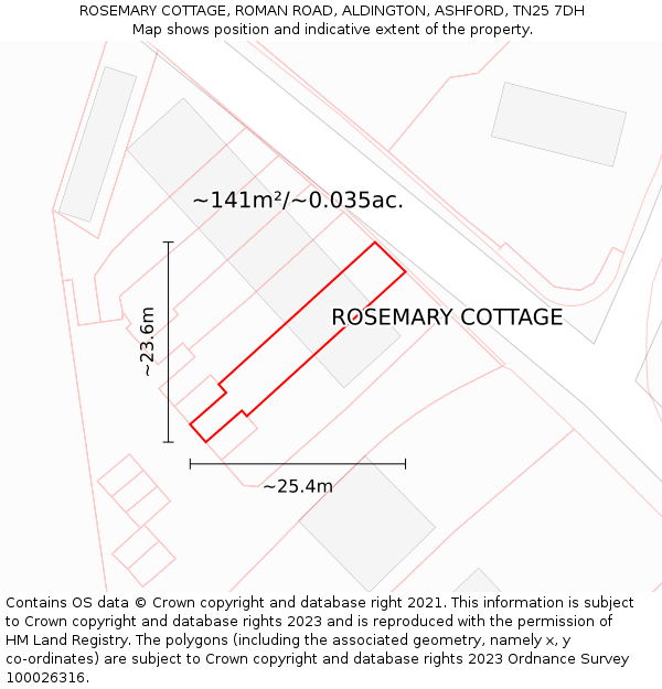 ROSEMARY COTTAGE, ROMAN ROAD, ALDINGTON, ASHFORD, TN25 7DH: Plot and title map