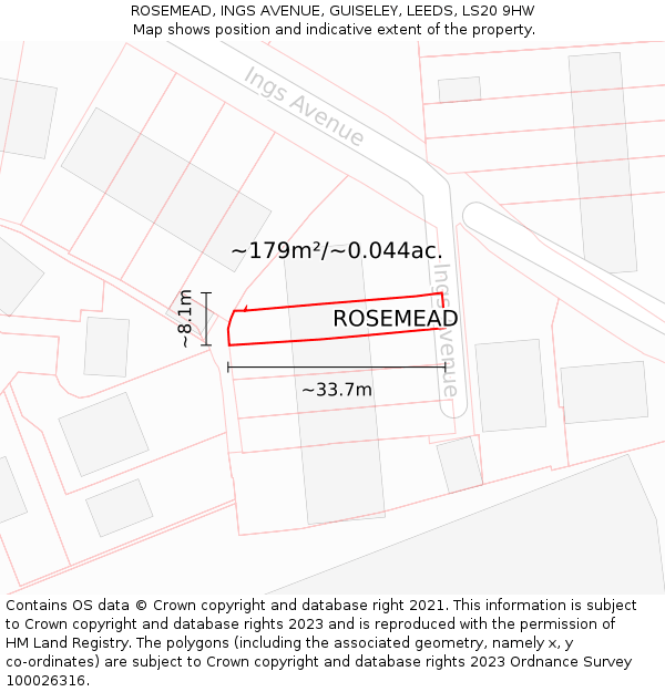 ROSEMEAD, INGS AVENUE, GUISELEY, LEEDS, LS20 9HW: Plot and title map