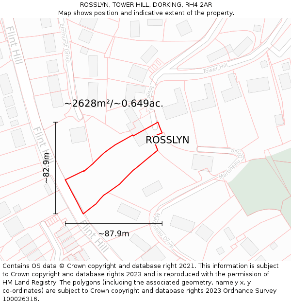 ROSSLYN, TOWER HILL, DORKING, RH4 2AR: Plot and title map