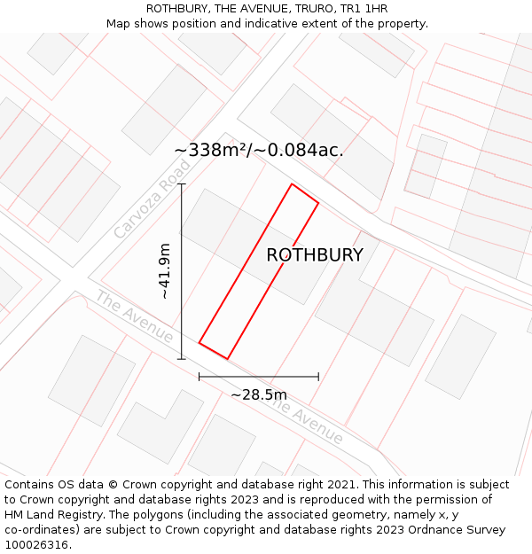 ROTHBURY, THE AVENUE, TRURO, TR1 1HR: Plot and title map