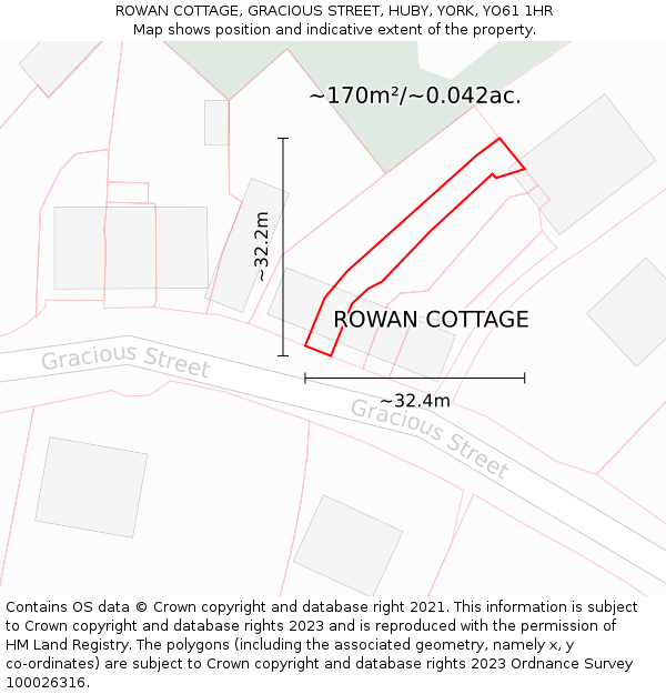 ROWAN COTTAGE, GRACIOUS STREET, HUBY, YORK, YO61 1HR: Plot and title map