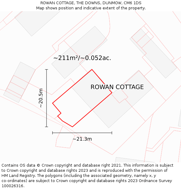 ROWAN COTTAGE, THE DOWNS, DUNMOW, CM6 1DS: Plot and title map