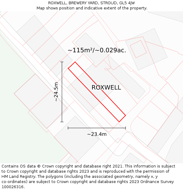 ROXWELL, BREWERY YARD, STROUD, GL5 4JW: Plot and title map