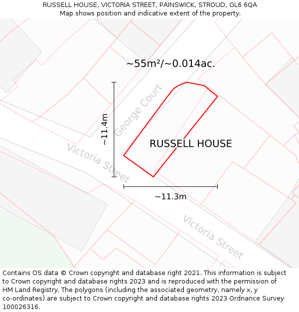 RUSSELL HOUSE, VICTORIA STREET, PAINSWICK, STROUD, GL6 6QA: Plot and title map