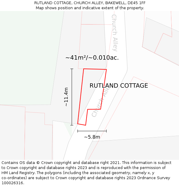 RUTLAND COTTAGE, CHURCH ALLEY, BAKEWELL, DE45 1FF: Plot and title map
