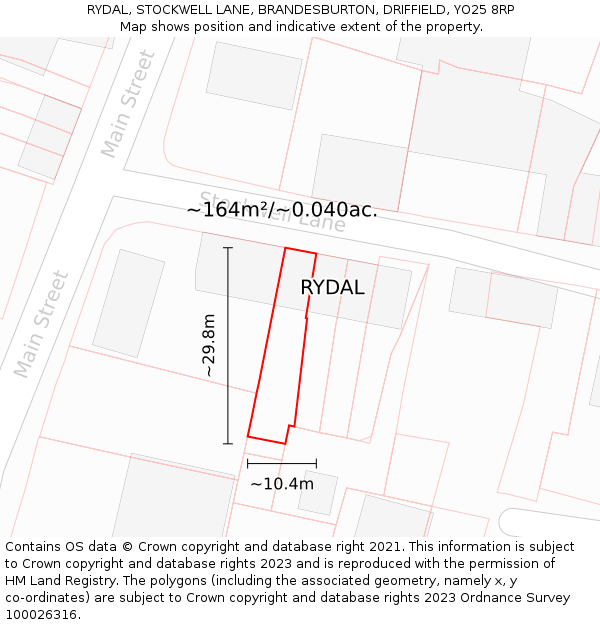 RYDAL, STOCKWELL LANE, BRANDESBURTON, DRIFFIELD, YO25 8RP: Plot and title map