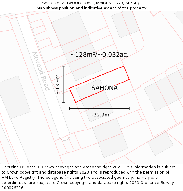 SAHONA, ALTWOOD ROAD, MAIDENHEAD, SL6 4QF: Plot and title map