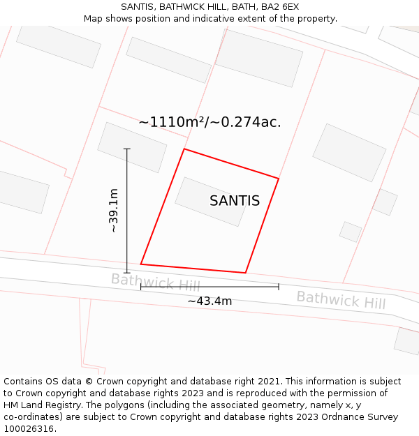 SANTIS, BATHWICK HILL, BATH, BA2 6EX: Plot and title map
