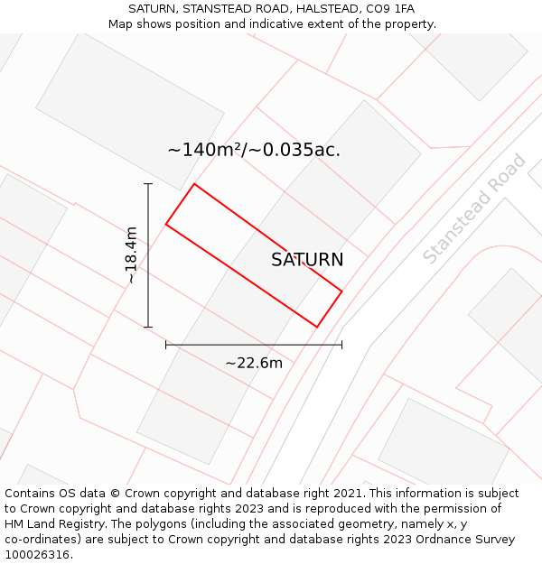 SATURN, STANSTEAD ROAD, HALSTEAD, CO9 1FA: Plot and title map