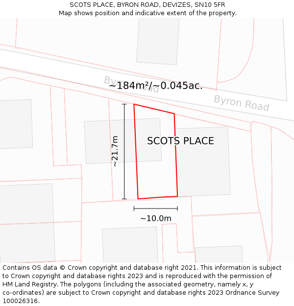 SCOTS PLACE, BYRON ROAD, DEVIZES, SN10 5FR: Plot and title map